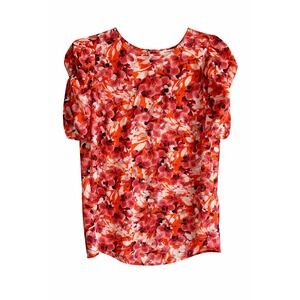 Pleione Floral Blouse Size L Keyhole Back Flowy Top Boho